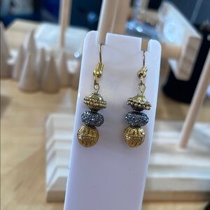 Elegant handcrafted Gold and antique Silver Beaded Earrings